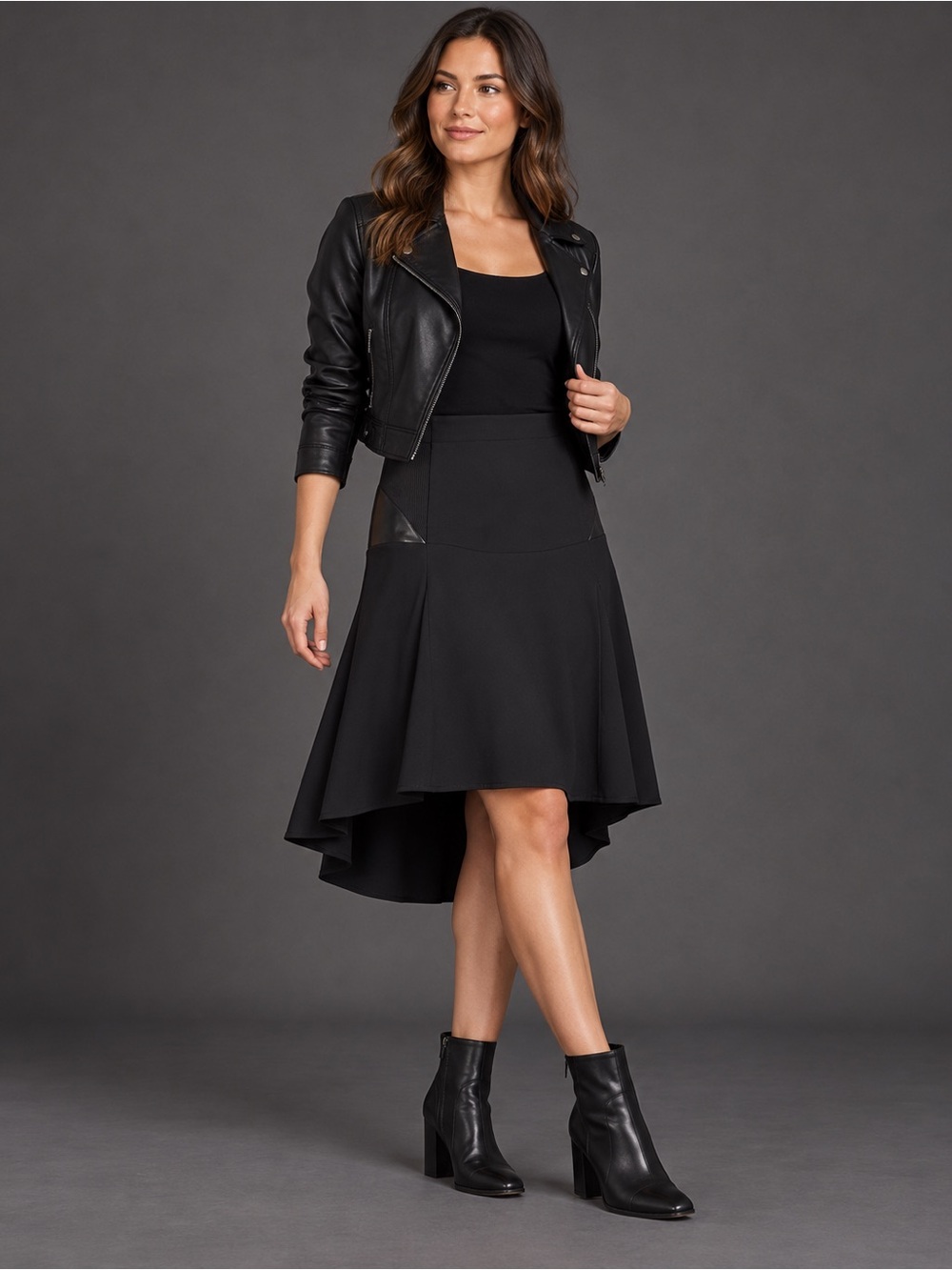 Worthington Black Faux Leather Panel High-Low Skirt Size 6 Edgy Chic Y2K NWT
